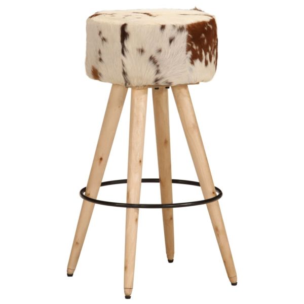 Бар табуретки 2 бр кафяви грубо мангово дърво и естествена кожа