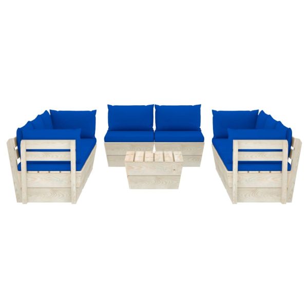 Градински лаундж комплект от палети 9 части с възглавници смърч