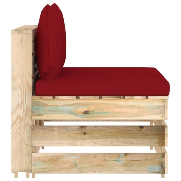 Секционен среден диван с възглавници, зелено импрегнирано дърво