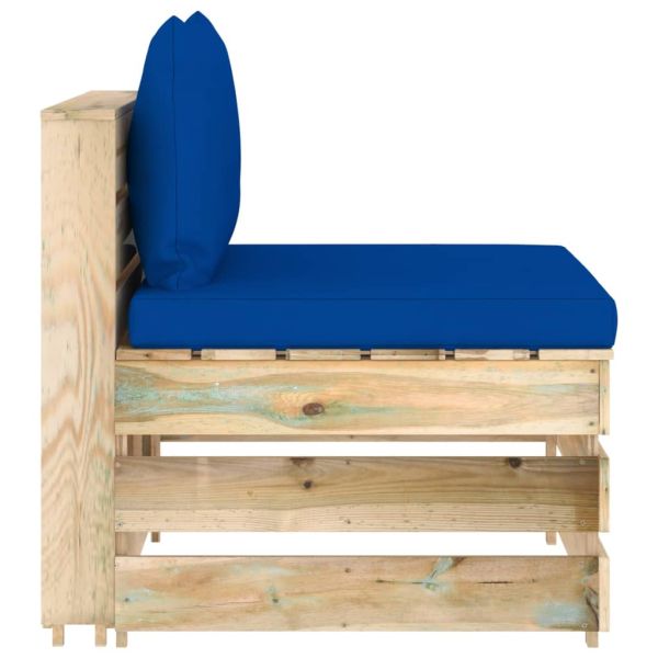 Секционен среден диван с възглавници, зелено импрегнирано дърво