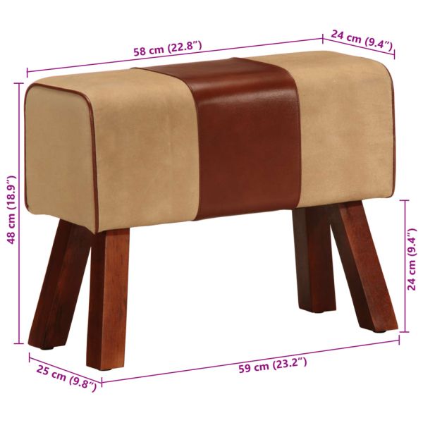 Пейка гимнастическа 58 см кафява естествена кожа и манго масив