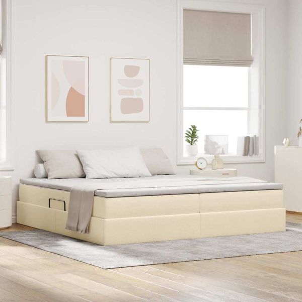 Легло с място за съхранение и матрак с матрак Крем 200 x 200 cm