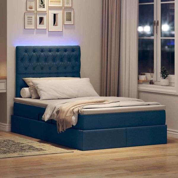 Легло с място за съхранение и LED Синьо 120 x 190 cm Полиестер