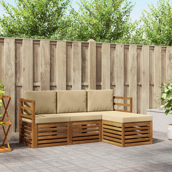 Комплекти дивани 4 pcs Натурален и Бежов Солидно акациево дърво
