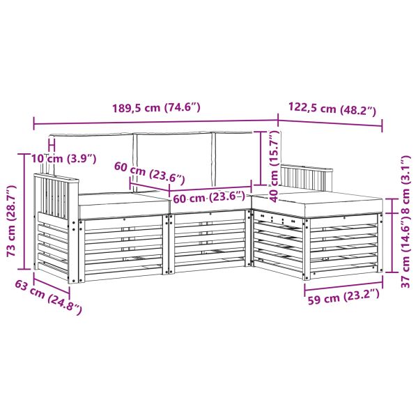 Комплекти дивани 4 pcs Натурален и Крема Солидно акациево дърво