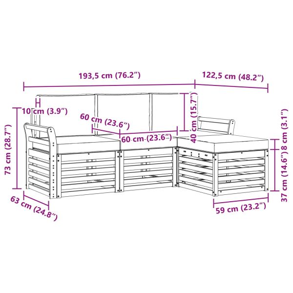 Комплекти дивани 4 pcs Натурален и Бежов Солидно акациево дърво