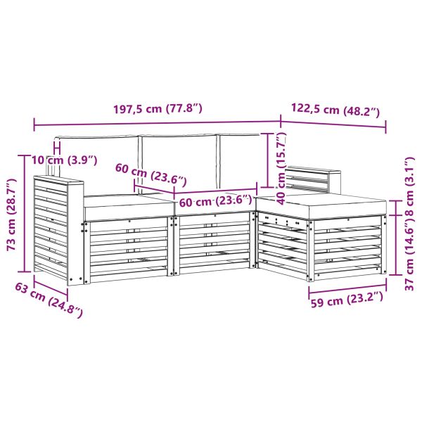 Комплекти дивани 4 pcs Натурален и Бежов Солидно акациево дърво