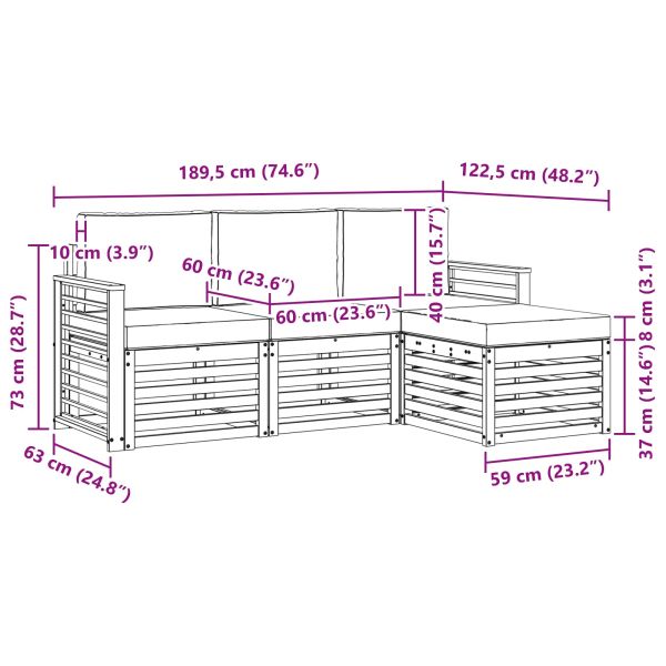Комплекти дивани 4 pcs Натурален и Бежов Солидно акациево дърво