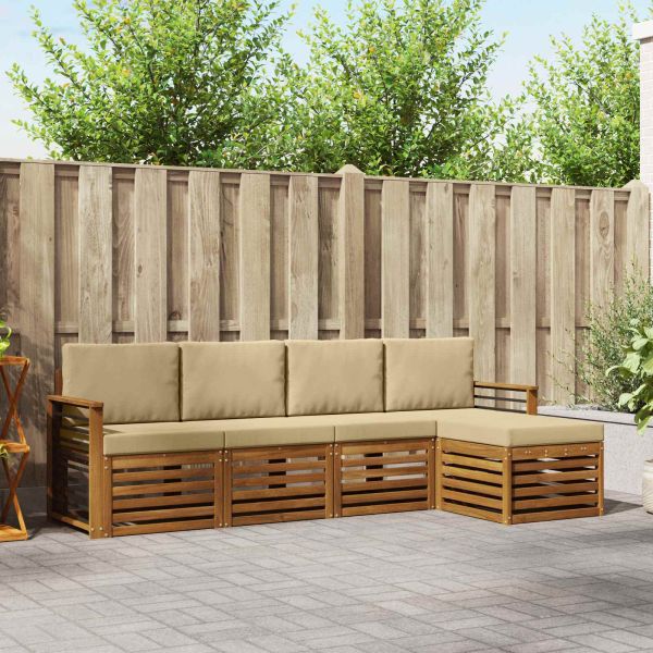 Комплекти дивани 5 pcs Натурален и Бежов Солидно акациево дърво