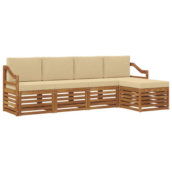 Комплекти дивани 5 pcs Натурален и Бежов Солидно акациево дърво