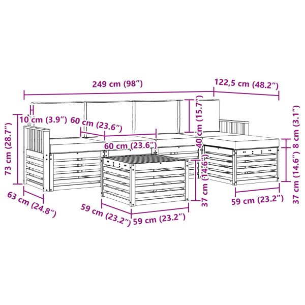 Комплекти дивани 6 pcs Натурален и Крема Солидно акациево дърво