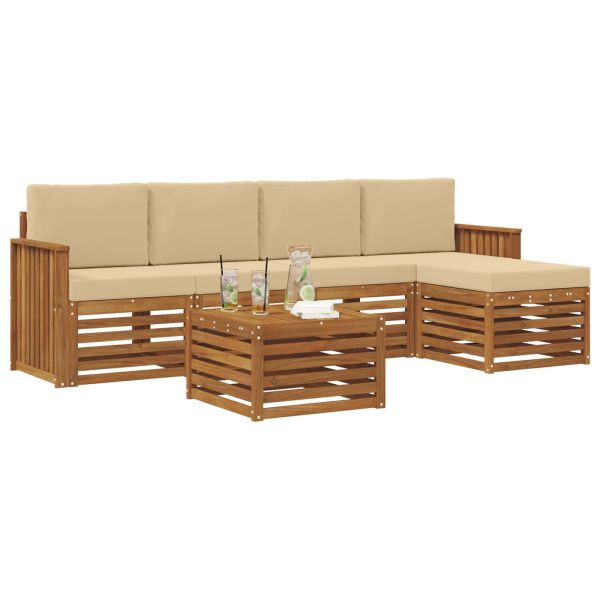 Комплекти дивани 6 pcs Натурален и Бежов Солидно акациево дърво