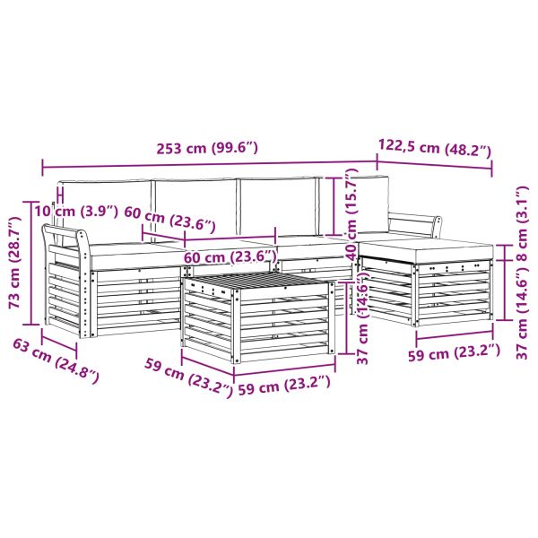 Комплекти дивани 6 pcs Натурален и Крема Солидно акациево дърво