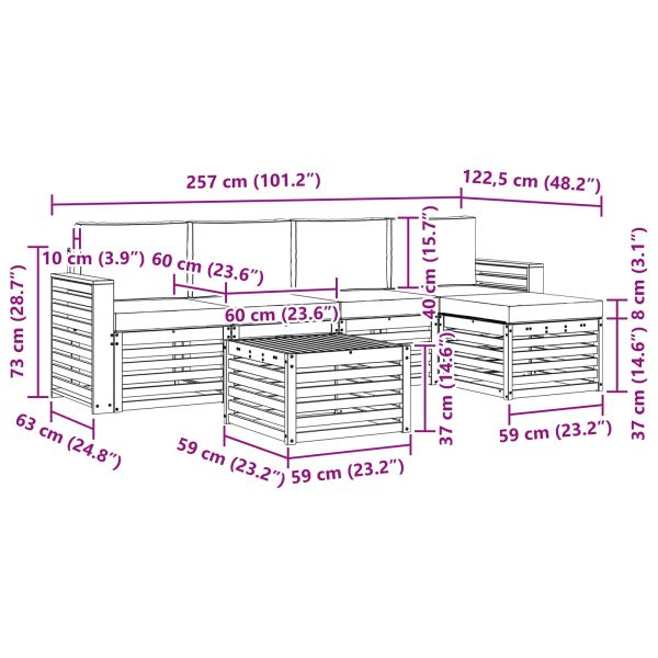 Комплекти дивани 6 pcs Натурален и Крема Солидно акациево дърво