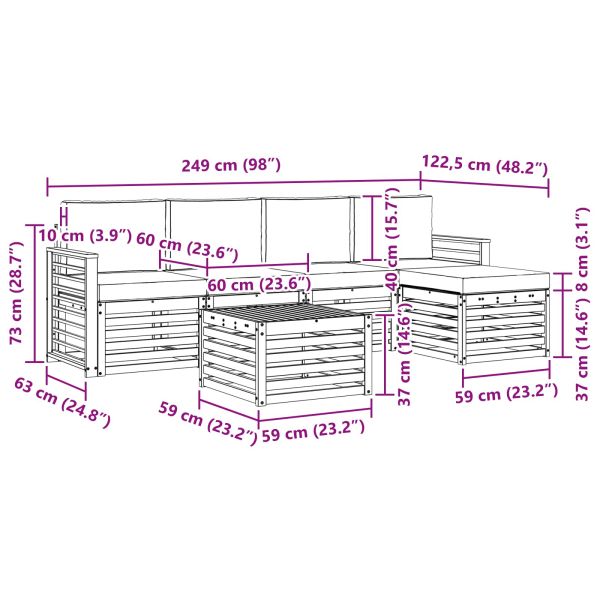 Комплекти дивани 6 pcs Натурален и Бежов Солидно акациево дърво