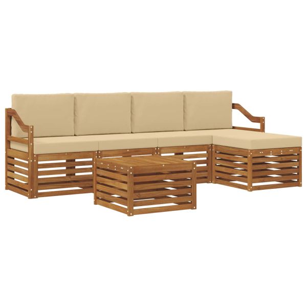 Комплекти дивани 6 pcs Натурален и Бежов Солидно акациево дърво