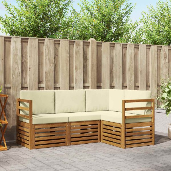 Комплекти дивани 4 pcs Натурален и Крема Солидно акациево дърво