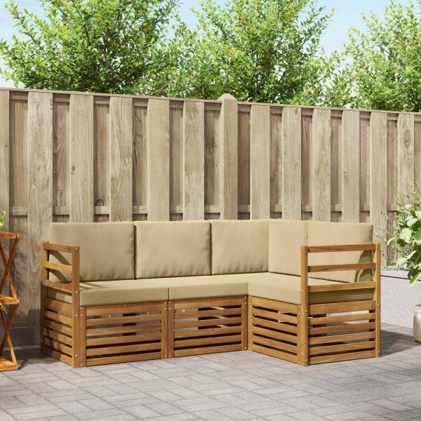 Комплекти дивани 4 pcs Натурален и Бежов Солидно акациево дърво