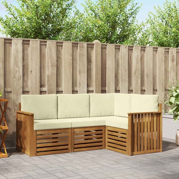 Комплекти дивани 4 pcs Натурален и Крема Солидно акациево дърво