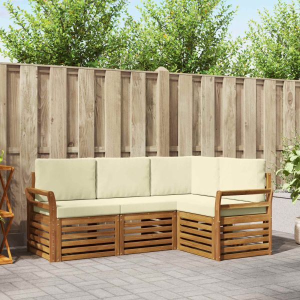 Комплекти дивани 4 pcs Натурален и Крема Солидно акациево дърво