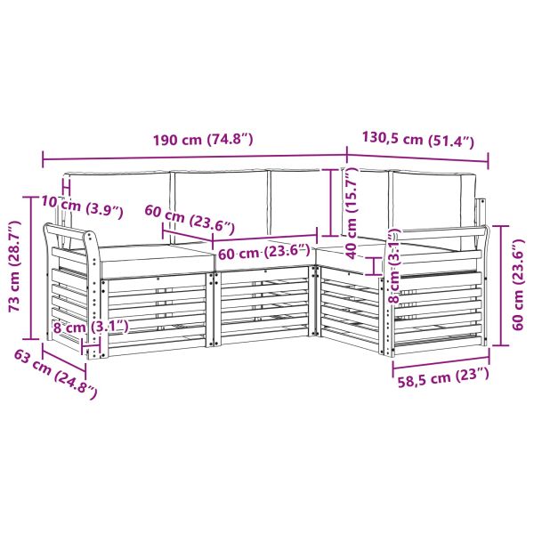 Комплекти дивани 4 pcs Натурален и Крема Солидно акациево дърво