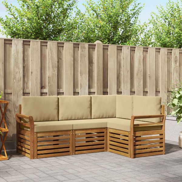 Комплекти дивани 4 pcs Натурален и Бежов Солидно акациево дърво