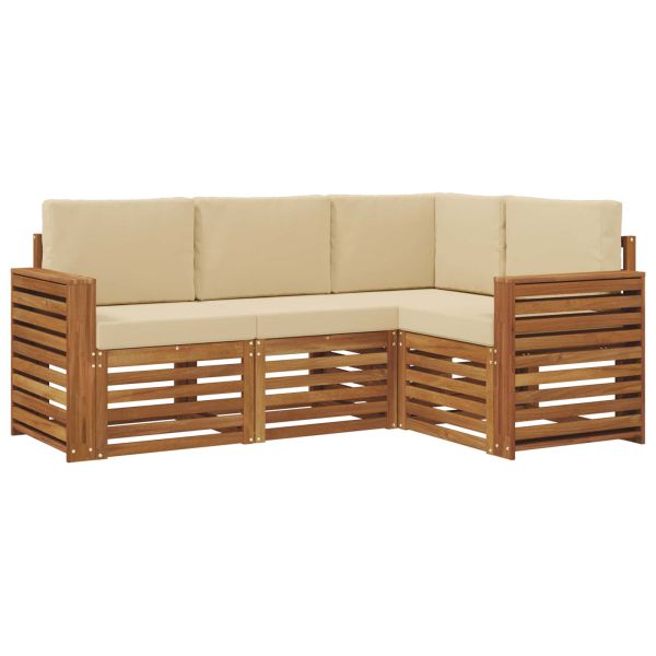 Комплекти дивани 4 pcs Натурален и Бежов Солидно акациево дърво