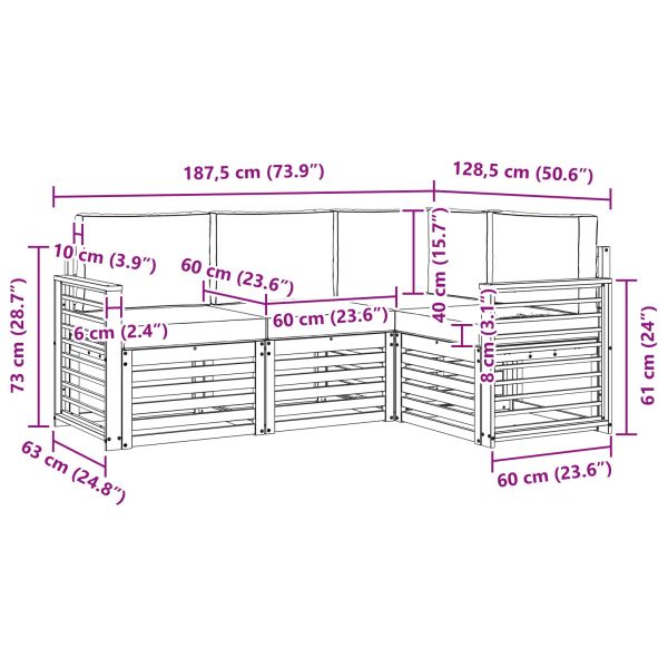 Комплекти дивани 4 pcs Натурален и Крема Солидно акациево дърво