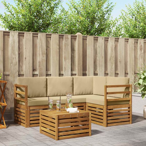 Комплекти дивани 5 pcs Натурален и Бежов Солидно акациево дърво