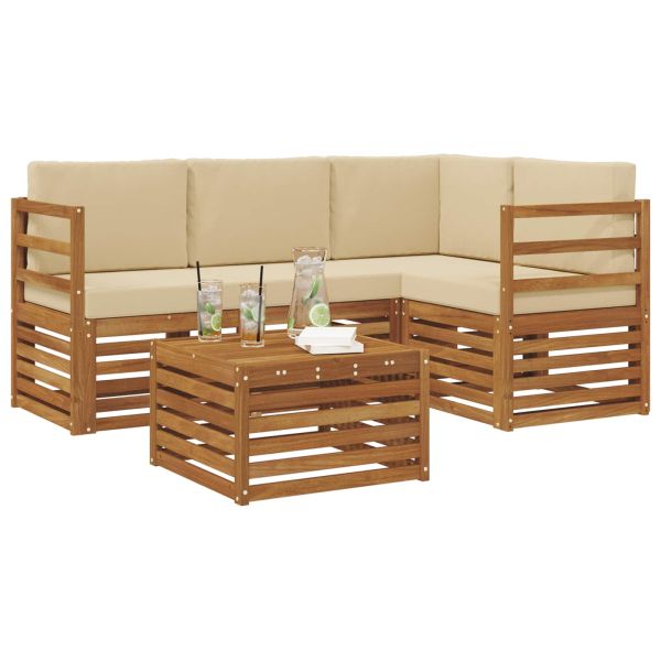 Комплекти дивани 5 pcs Натурален и Бежов Солидно акациево дърво