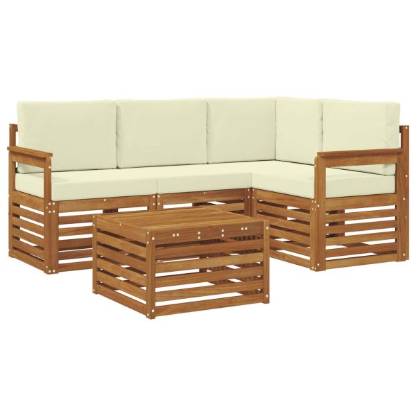 Комплекти дивани 5 pcs Натурален и Крема Солидно акациево дърво