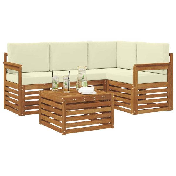 Комплекти дивани 5 pcs Натурален и Крема Солидно акациево дърво