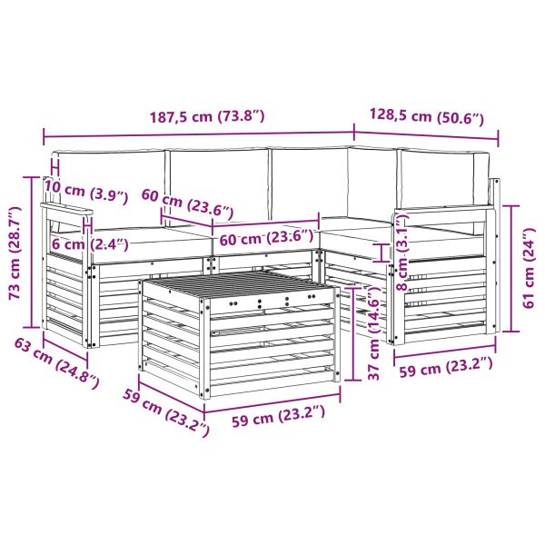 Комплекти дивани 5 pcs Натурален и Крема Солидно акациево дърво
