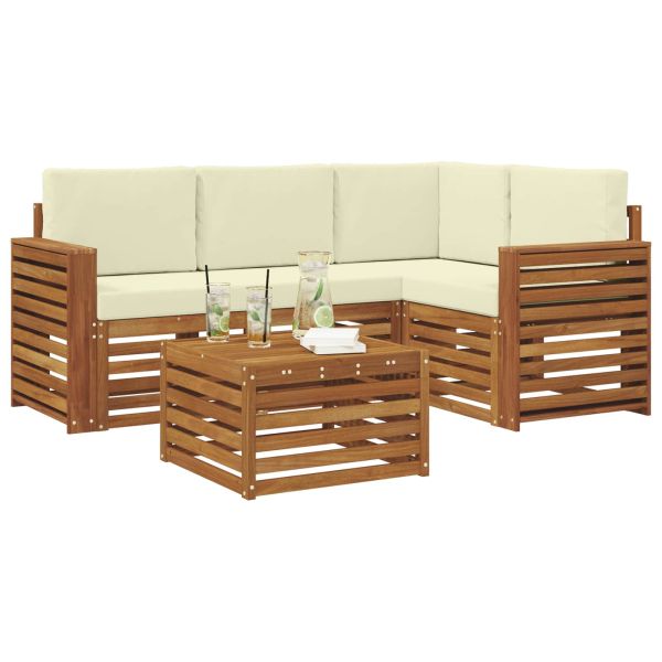 Комплекти дивани 5 pcs Натурален и Крема Солидно акациево дърво