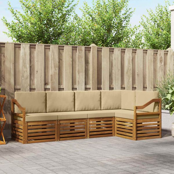 Комплекти дивани 5 pcs Натурален и Бежов Солидно акациево дърво