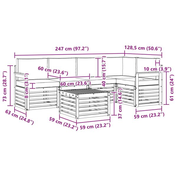 Комплекти дивани 6 pcs Натурален и Бежов Солидно акациево дърво