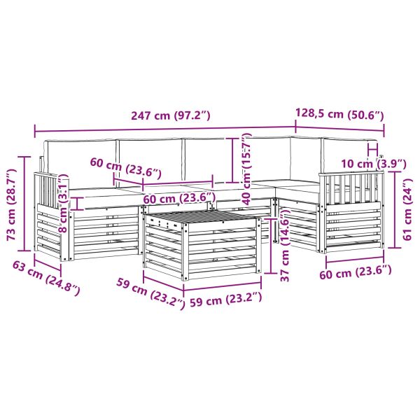 Комплекти дивани 6 pcs Натурален и Бежов Солидно акациево дърво