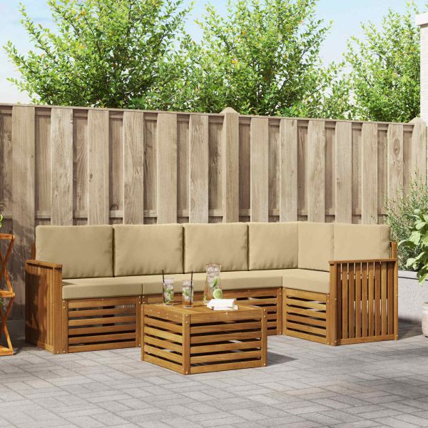 Комплекти дивани 6 pcs Натурален и Бежов Солидно акациево дърво