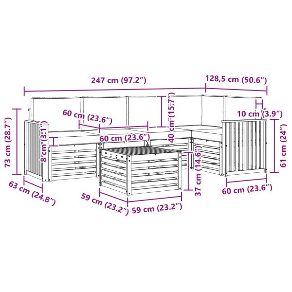 Комплекти дивани 6 pcs Натурален и Бежов Солидно акациево дърво