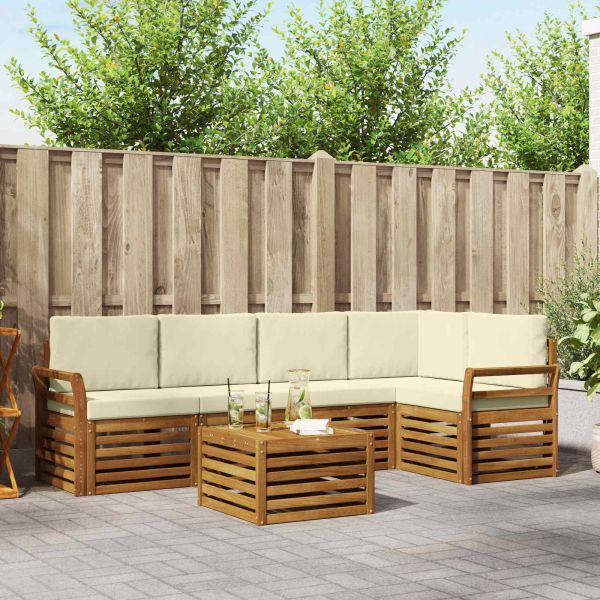 Комплекти дивани 6 pcs Натурален и Крема Солидно акациево дърво