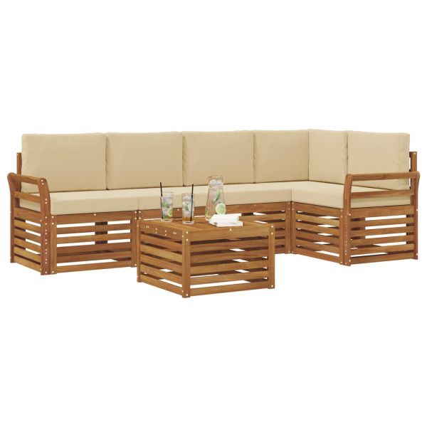 Комплекти дивани 6 pcs Натурален и Бежов Солидно акациево дърво