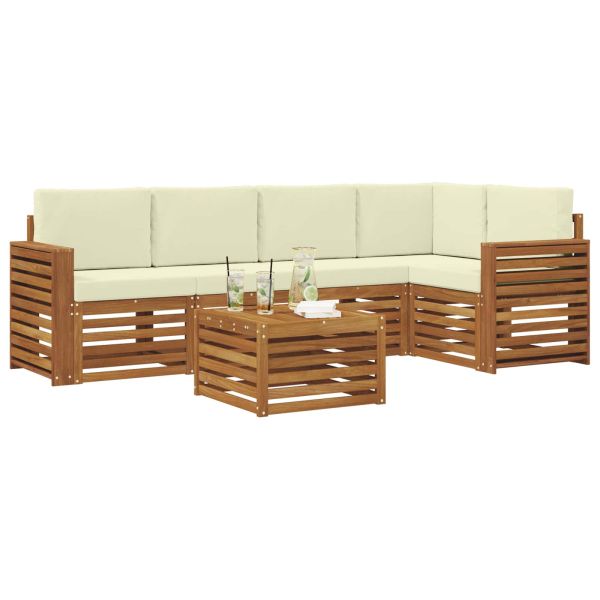 Комплекти дивани 6 pcs Натурален и Крема Солидно акациево дърво