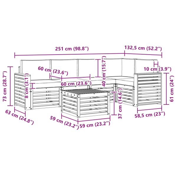 Комплекти дивани 6 pcs Натурален и Крема Солидно акациево дърво