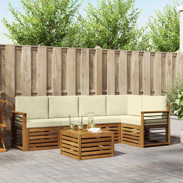 Комплекти дивани 6 pcs Натурален и Крема Солидно акациево дърво