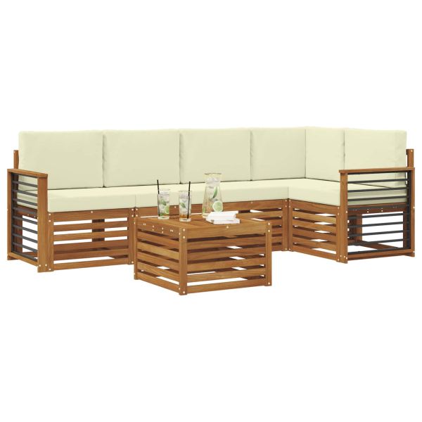 Комплекти дивани 6 pcs Натурален и Крема Солидно акациево дърво