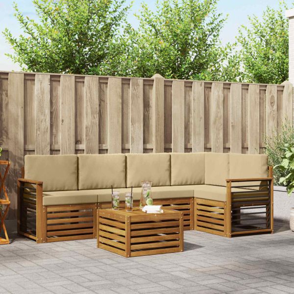 Комплекти дивани 6 pcs Натурален и Бежов Солидно акациево дърво
