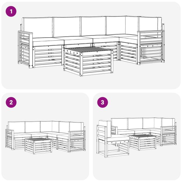 Комплекти дивани 6 pcs Натурален и Бежов Солидно акациево дърво