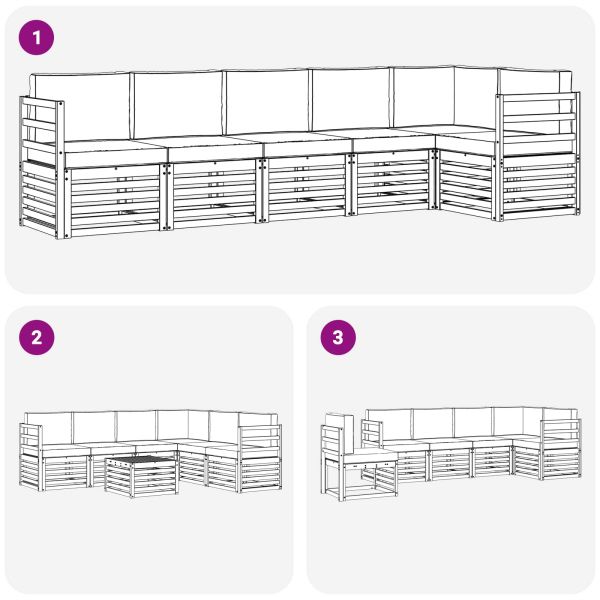 Комплекти дивани 6 pcs Натурален и Крема Солидно акациево дърво