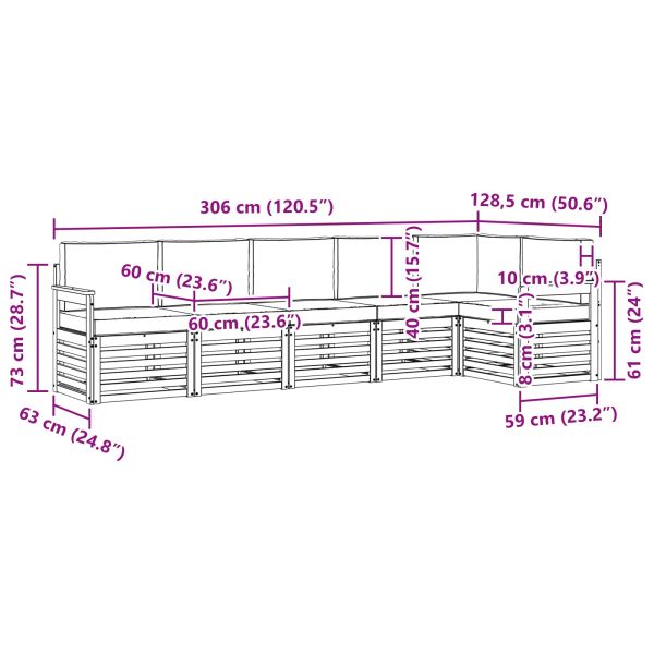 Комплекти дивани 6 pcs Натурален и Крема Солидно акациево дърво
