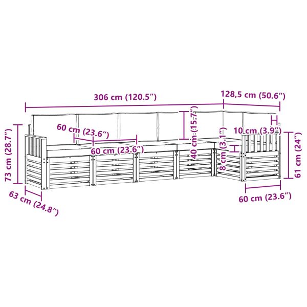 Комплекти дивани 6 pcs Натурален и Бежов Солидно акациево дърво